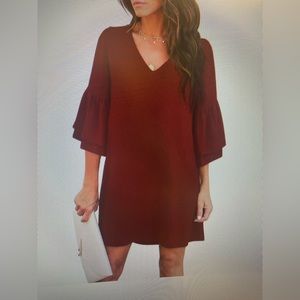 BELONGSCI Women’s 2023 Dress Sweet & Cute V-neck Bell Sleeve Shift Dress.